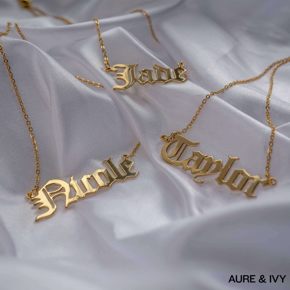 Old English Name Plate Necklace