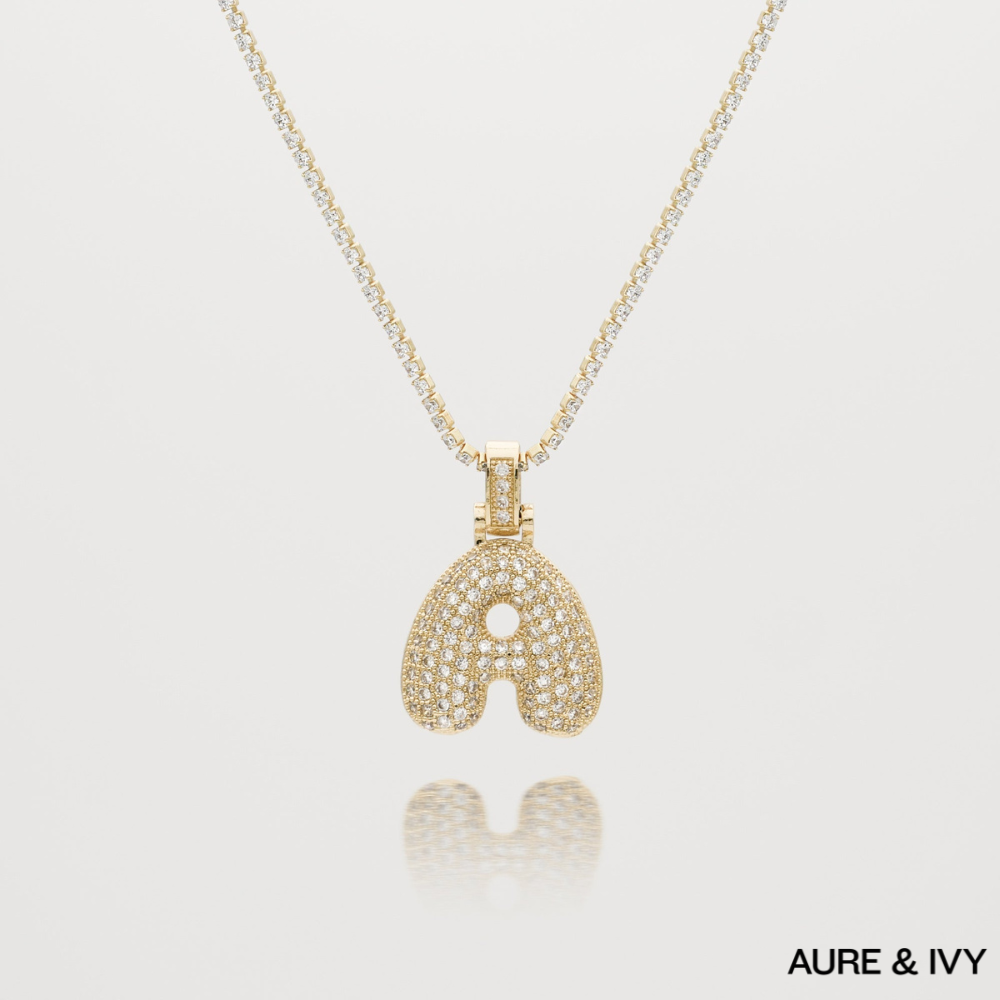 ICY Bubble Letter Initial Necklace